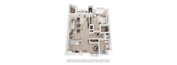 A floor plan of a house with a living room, kitchen, and two bedrooms.