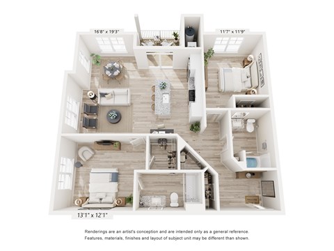 A floor plan of a house with a living room, kitchen, and two bedrooms.