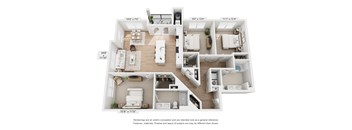 A floor plan of an apartment with dimensions and furniture layout.