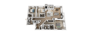 A detailed 3D floor plan of a two-story house with labeled rooms.