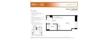 A floor plan for a studio apartment with a bathroom and kitchen.