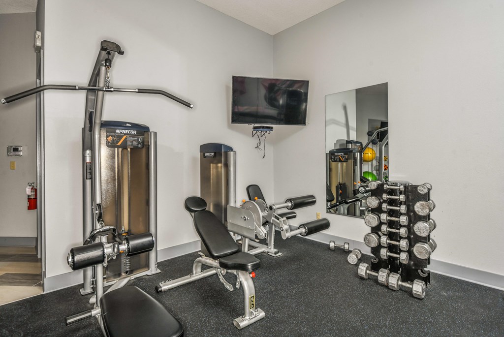 Bloomingdale Woods Apartments Valrico Florida Fitness Center Weight Machines and Free Weights with TV