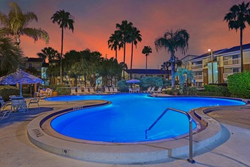 Park Avenue Apartments Tampa Florida Pool with Glowing Blue Lights at Sunset Time - Photo Gallery 5
