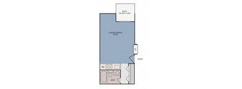 a floor plan of a one bedroom apartment with a bathroom and a closet
