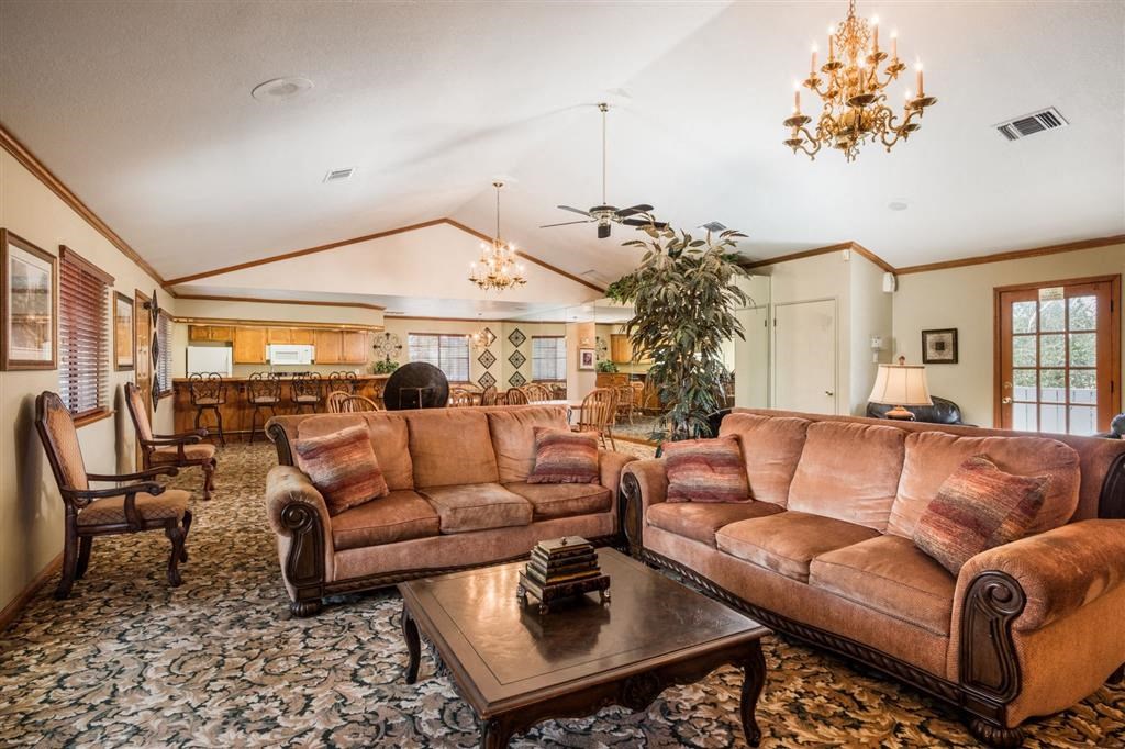 Resident Lounge Plus Kitchen at Oxford Park Apartments, Fresno