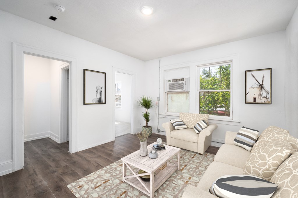 a living room with a couch and a coffee table