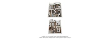 Two floor plans of a house with a kitchen, living room, and bedrooms.