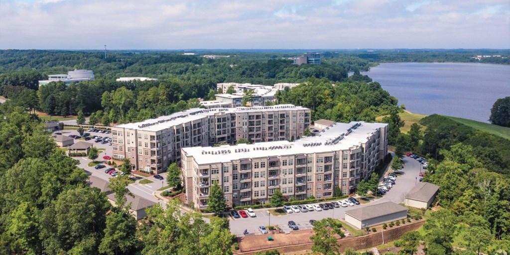 A large building with the words