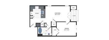 A floor plan of a home with a living room, dining room, kitchen, pantry, bathroom, and bedroom.