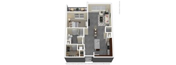 A floor plan of a house with a living room, dining room, kitchen, and bathrooms.