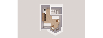 a floor plan of a small apartment with a bedroom and a bathroom