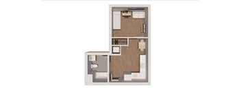 A floor plan of a two-bedroom apartment with a kitchen and bathroom.