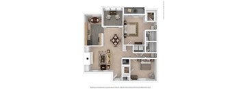 a stylized floor plan with a bedroom and living room