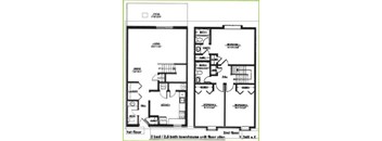 A black and white image of a 3 bedroom/2.5 bath townhouse unit floor plan.
