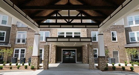a view of the entrance to a large building with a lobby