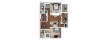 A floor plan of a house with a kitchen, living room, and two bedrooms.