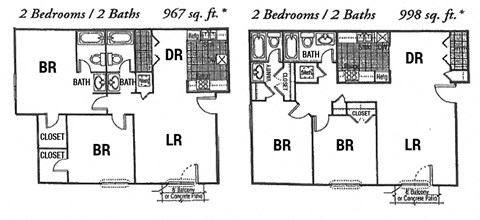 the floor plans for the two bedrooms and baths of a house