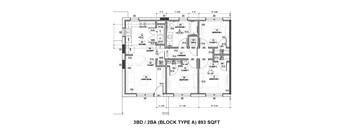 A floor plan for a 3 Bedroom 2 Bathroom apartment.