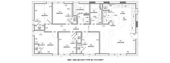 A black and white image of a floor plan for a 5BD/2BA (Block Type B) 1314 SQFT.