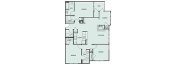 A floor plan of a house with two bedrooms, a living room, a kitchen, a bathroom, a closet, a deck, and a sunroom.