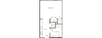 a floor plan of a house with a bedroom and a living room