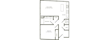 a floor plan of a small house with a kitchen and a living room