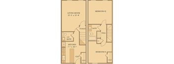 2Bedroom Floor Plan at Cleary Pointe Apartments, Metairie, LA, 70001