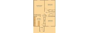 2Bed 1Bath Floor Plan at Cleary Pointe Apartments, Metairie, LA