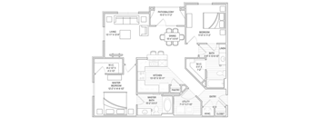 2 bed, 2 bath, 1129 sqft unit