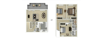 3bd 1.5ba Floor Plan at Veridian Apartment Homes, Baton Rouge, LA, 70820