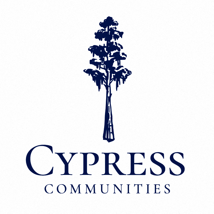 A logo with a tree and the words "Cypress Communities" written underneath it.
