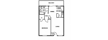Oak Alley 1 bed 1 bath apartment floor plan