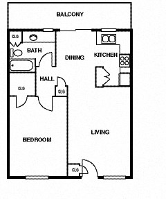 Oak Alley 1 bed 1 bath apartment floor plan