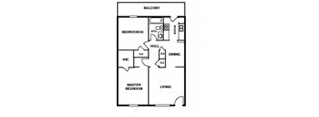 Oak Alley 2 bed 1 bath apartment floor plan