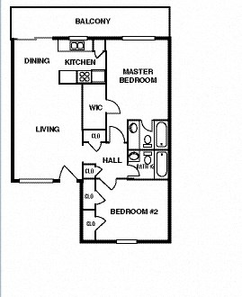 Oak Alley 2 bed 2 bath apartment floor plan