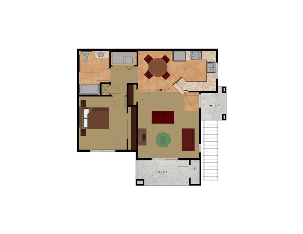 1 Bedroom 1 Bathroom Floor Plan