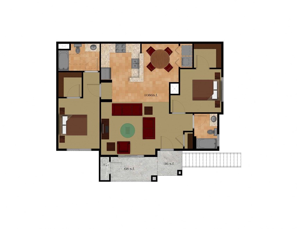 2 Bedroom 2 Bathroom Floor Plan
