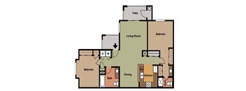 Living/Dining - Kitchen - Patio - Hallway Laundry Bath - Small Bedroom - Large Bedroom 2 Closets Vanity Shower Toilet Room