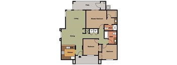 Kitchen – Living/Dining Patio - Hallway to Laundry, Bedrooms, Lg Bath - Lg Bedroom walk-in closet, vanity, Shower Toilet room