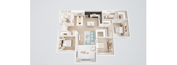 C-1 three bedroom two bathroom unit floor plan with 1478 square feet at Villa Annette Apartments, Moreno Valley, 92553