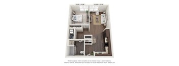a 1 bedroom floorplan with a bedroom and a living room