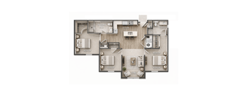 A floor plan of a house with three bedrooms and a living room.