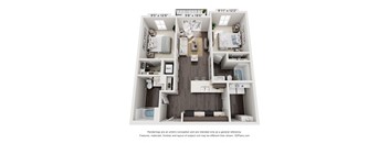 a 3d floor plan of a 2100 sq ft apartment