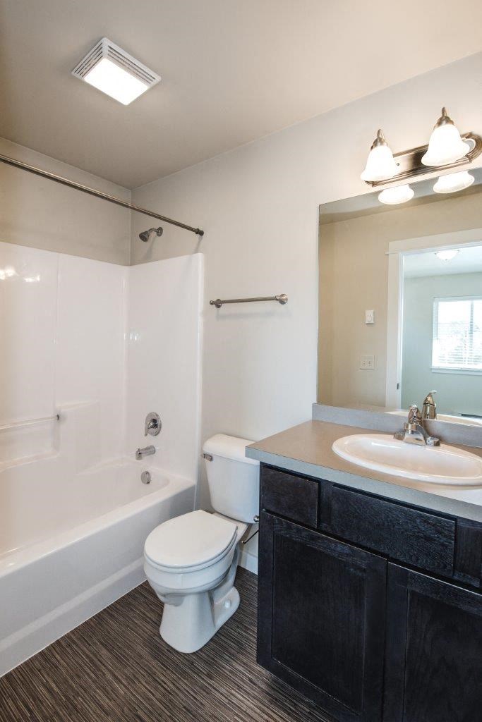 a bathroom with a toilet and a sink and a bath tub at Madison Park, Bozeman, MT