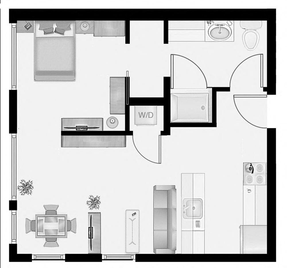 a floor plan of a small house with a bedroom and a living room  at Oslo, Seattle, 98102