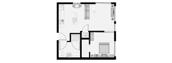 a floor plan of a small house with a bedroom and a living room  at Oslo, Seattle, Washington