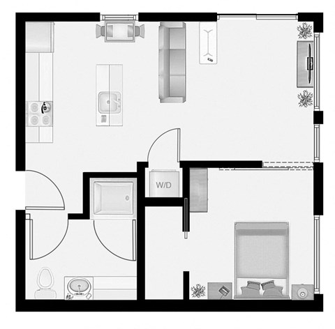 a floor plan of a small house with a bedroom and a living room  at Oslo, Seattle, Washington