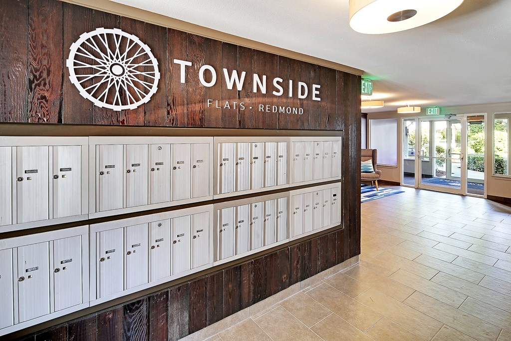 a view of the lobby of townside halls of residence with its white lockers  at Townside Flats, Washington