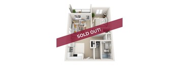 A 3D floor plan of a house with a red banner across it that says "SOLD OUT!".