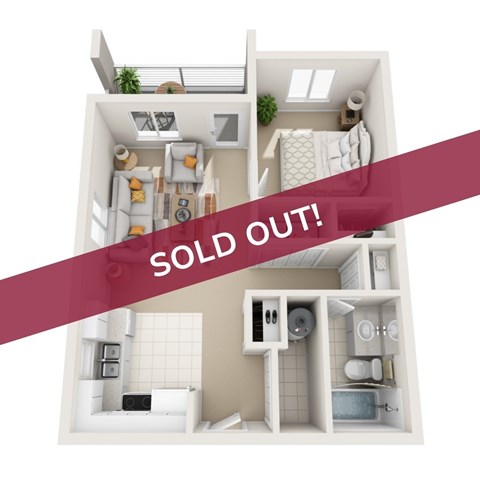 A 3D floor plan of a house with a red banner across it that says "SOLD OUT!".